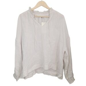 NEW Masai Copenhagen Bambina Linen Blouse 2XL Cream V-Neck‎ Smocked Popover Top